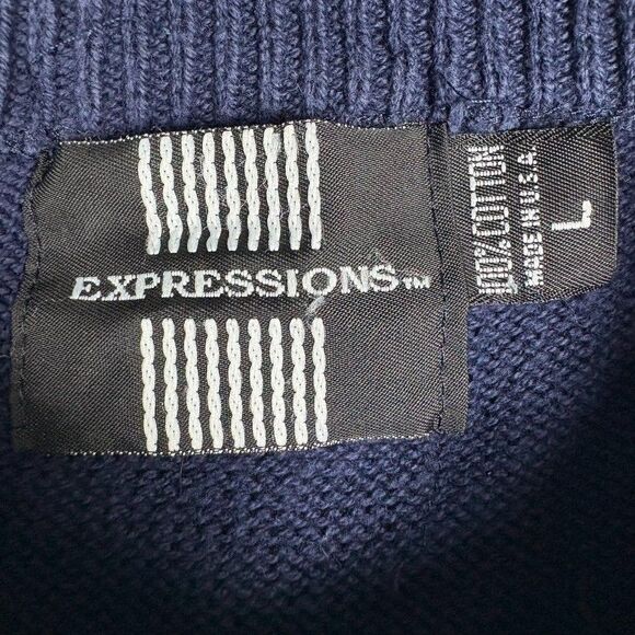 Vintage 90s Sweater L Navy Knit Sailboat Nautical Jacquard USA Made Preppy - Picture 4 of 6